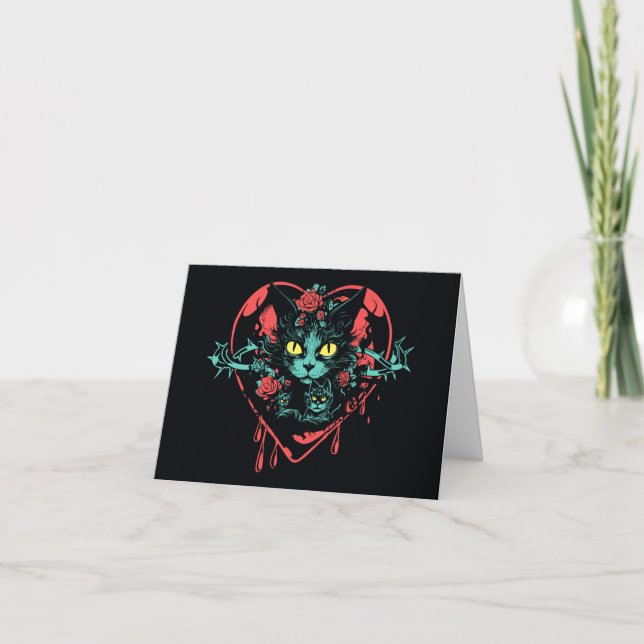 Cartes Pour Fêtes Annuelles Chats Éffrayants Valentine et sang (Devant)