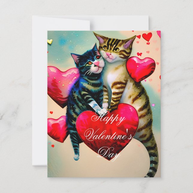 Cartes Pour Fêtes Annuelles Chats et coeurs enfants valentine (Devant)