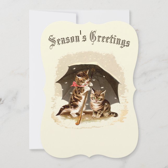 Cartes Pour Fêtes Annuelles Chats et parapluie victoriens d'époque (Devant)