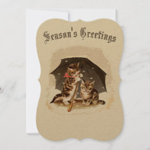 Cartes Pour Fêtes Annuelles Chats et parapluie victoriens d'époque