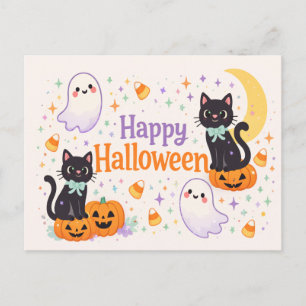 Cartes Pour Fêtes Annuelles Chats mignons et fantômes citrouilles Halloween