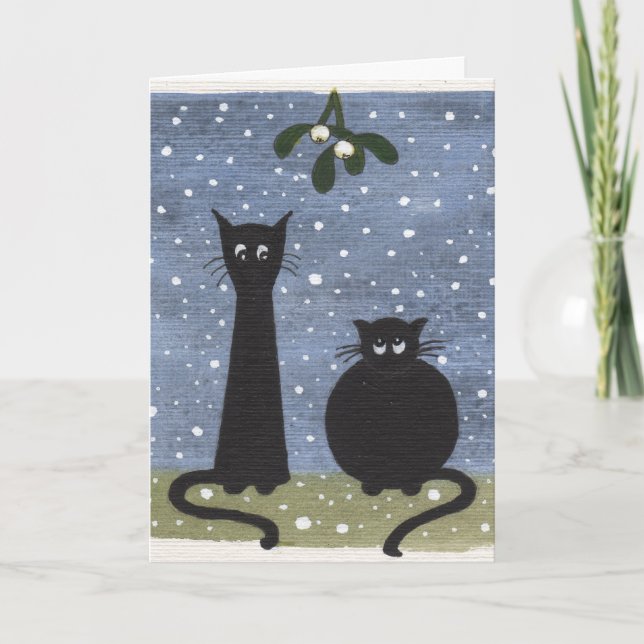 Cartes Pour Fêtes Annuelles chats sous le gui (Devant)