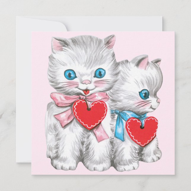 Cartes Pour Fêtes Annuelles Chats vintages de la Saint Valentin, Cute Kitten (Devant)