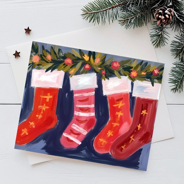 Cartes Pour Fêtes Annuelles Chaussettes de Noël | Joyeux Noël Garland (Créateur téléchargé)