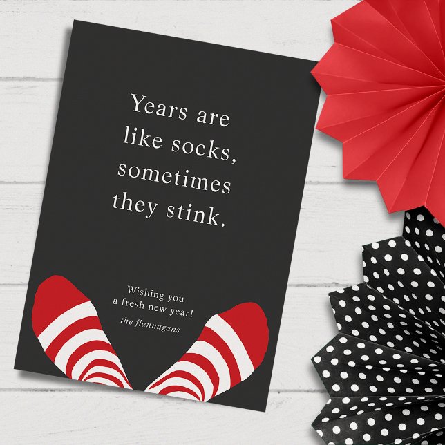 Cartes Pour Fêtes Annuelles Chaussettes du Nouvel An amusantes Noir rouge (Créateur téléchargé)