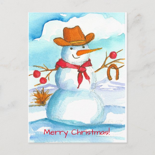 Cartes Pour Fêtes Annuelles Chaussure Cheval Cowboy Snowman Joyeux Noël (Devant)