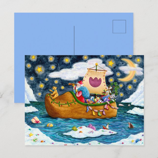 CARTES POUR FÊTES ANNUELLES CHAUSSURES NÉERLANDAISES PÈRE NOËL SHIP, ICEBERGS, (Devant / Derrière)
