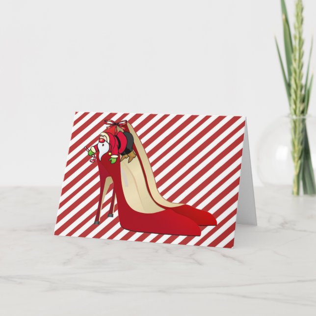 Cartes Pour Fêtes Annuelles Chaussures Red High Heel / Père Noël Elf (Devant)