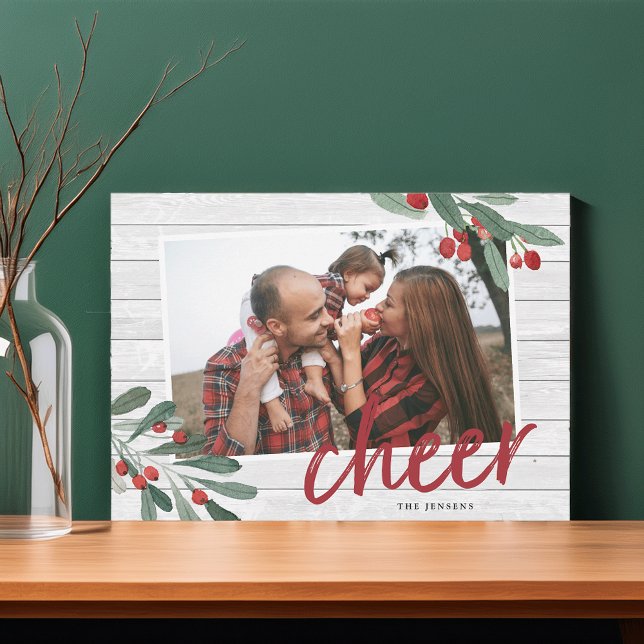 Cartes Pour Fêtes Annuelles Cheer | Farmhouse Holly Photo (Créateur téléchargé)