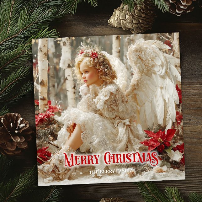 Cartes Pour Fêtes Annuelles Cheerful angelic angel red gold festive shining   (Cheerful angelic angel red gold festive shining card)