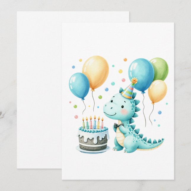 Cartes Pour Fêtes Annuelles Cheerful Dinosaur Birthday Card (Devant / Derrière)