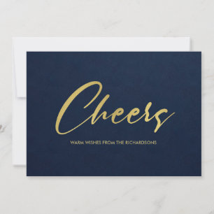 CARTES POUR FÊTES ANNUELLES CHEERS DE CALLIGRAPHIE MINIMALE D'OR MARINE FAUX