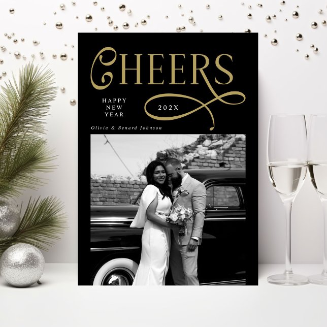 Cartes Pour Fêtes Annuelles Cheers  Happy New Year Modern Chic 2 Photo (Créateur téléchargé)