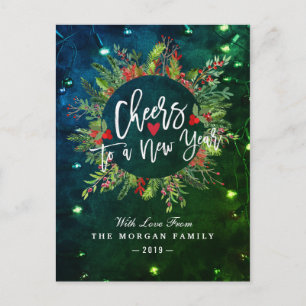 Cartes Pour Fêtes Annuelles Cheers to a New year Merry Christmas Holly Wreath