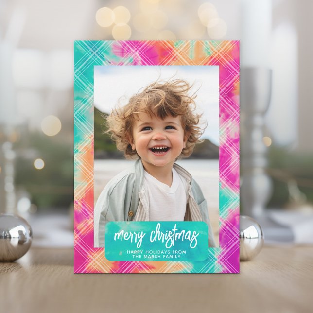 Cartes Pour Fêtes Annuelles Cheery Tie Dye Famille Joyeux Noël - Photo (Retro Tie Dye Pattern Christmas Card. Add a little color to your holiday with this online photo card)