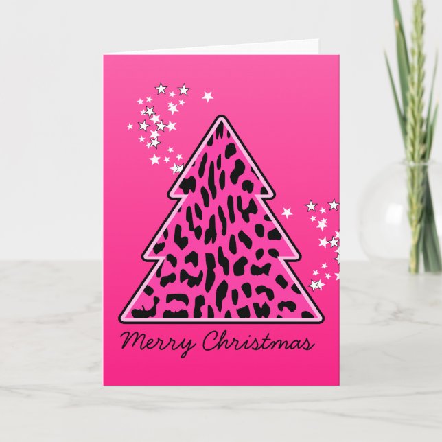 Cartes Pour Fêtes Annuelles Cheetah Leopard rose Arbre de Noël (Devant)