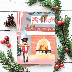 Cartes Pour Fêtes Annuelles Cheminée Casse-Noisette de Noël   Aquarelle Joyeus