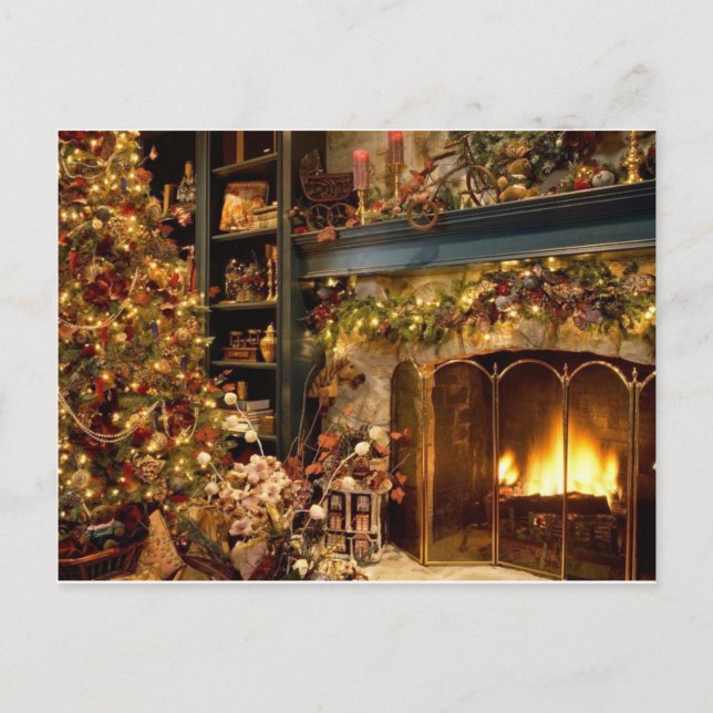 Cartes Pour Fêtes Annuelles Cheminée Chaleureuse Au Bord De L'Arbre De Noël (Devant)