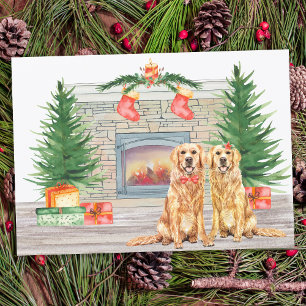 Cartes Pour Fêtes Annuelles Cheminée de Noël de chien d'or Retriever
