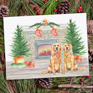 Cartes Pour Fêtes Annuelles Cheminée de Noël de chien d'or Retriever