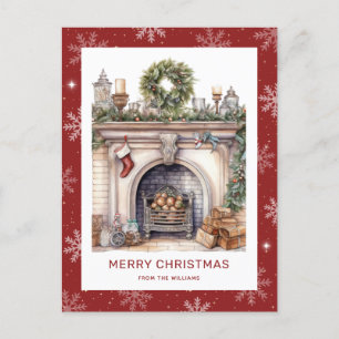 Cartes Pour Fêtes Annuelles Cheminée de Noël Feu de neige rouge