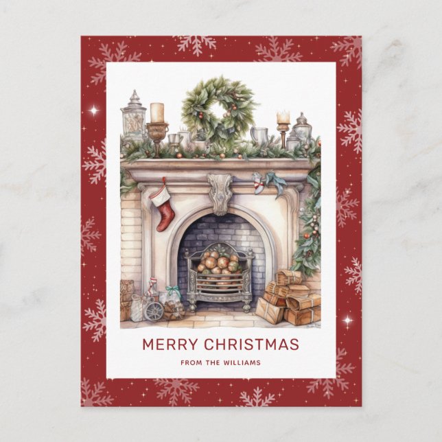 Cartes Pour Fêtes Annuelles Cheminée de Noël Feu de neige rouge (Devant)