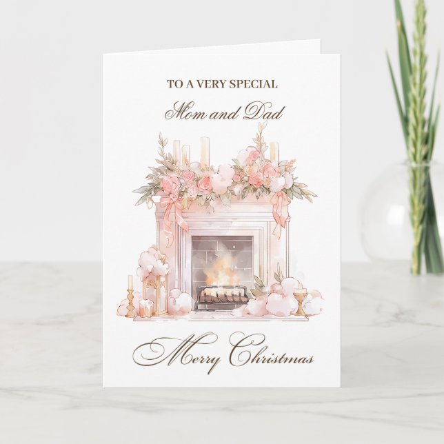 Cartes Pour Fêtes Annuelles Cheminée de Noël Maman & Papa (Devant)