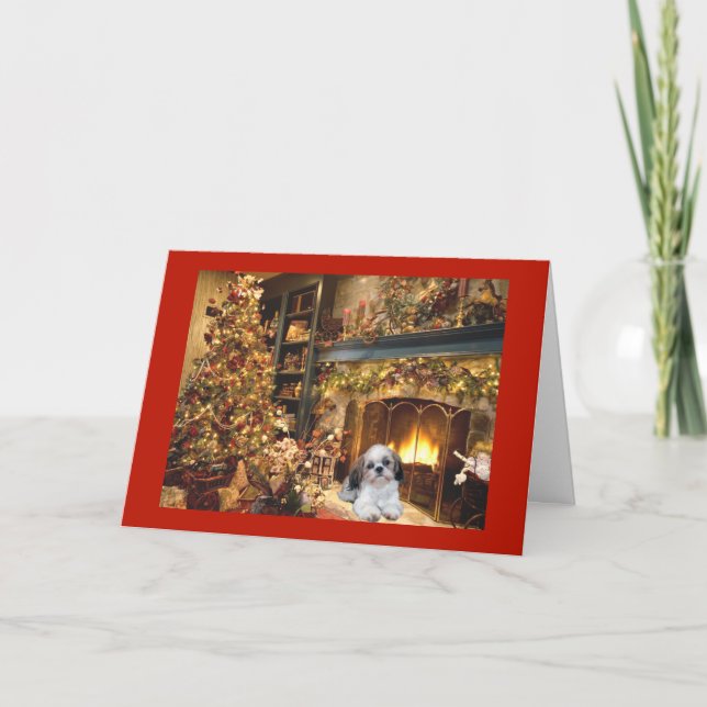 Cartes Pour Fêtes Annuelles Cheminée de Noël Shih Tzu1 (Devant)