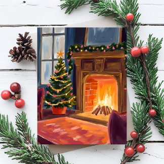 Cartes Pour Fêtes Annuelles Cheminée du matin de Noël