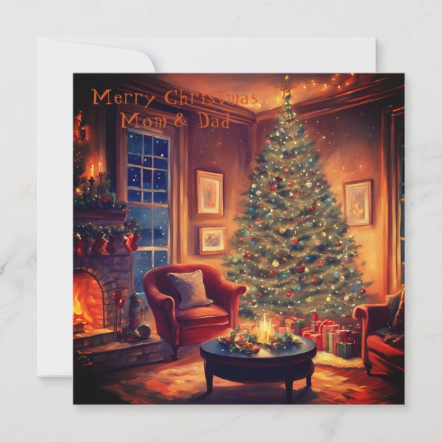 Cartes Pour Fêtes Annuelles Cheminée Et Arbre De Noël | Maman Et Papa (Devant)