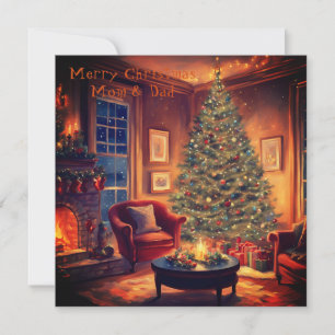Cartes Pour Fêtes Annuelles Cheminée Et Arbre De Noël Maman Et Papa