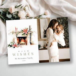 Cartes Pour Fêtes Annuelles Cheminée Poinsettia Chaleureux voeux de Noël Photo