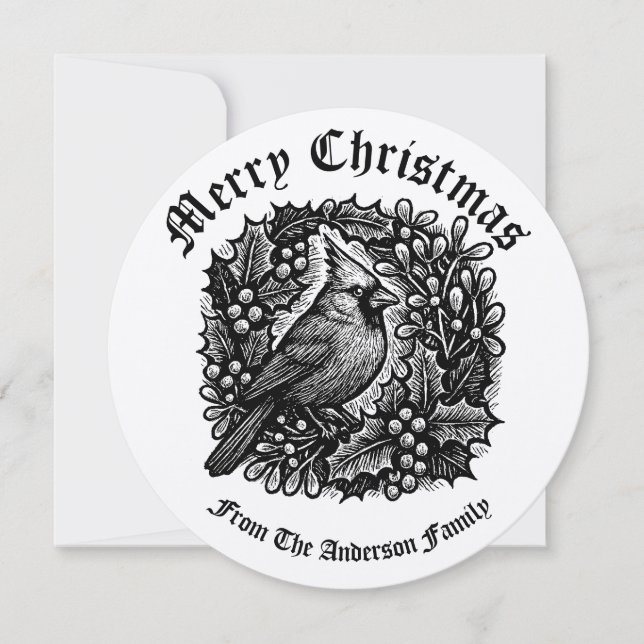 Cartes Pour Fêtes Annuelles Chemise de Noël Holly Mistletoe Bois d'oiseaux (Devant)