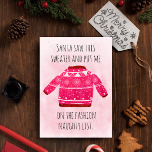 Cartes Pour Fêtes Annuelles Chemise de Noël rose laide drôle de liste vilains