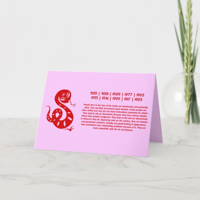 CARTES POUR FÊTES ANNUELLES CHEMISE ILLUSTRÉE PAR SERPENT CHINOIS DU ZODIAQUE (Devant)