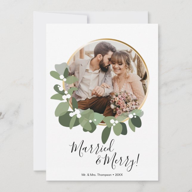 Cartes Pour Fêtes Annuelles Chemise photo Rouge Mariée et Joyeuse 1er Noël (Devant)