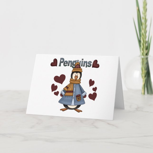 Cartes Pour Fêtes Annuelles Chemises et cadeaux de manchots d'hiver (Devant)
