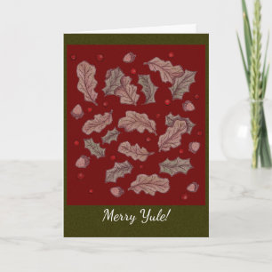 Cartes Pour Fêtes Annuelles Chêne et holly Solstice Yule Rouge et vert