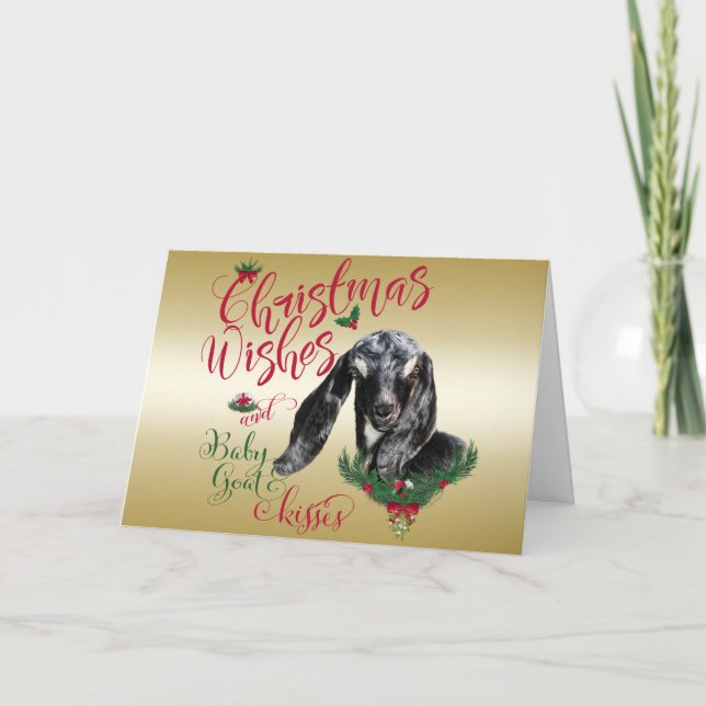 Cartes Pour Fêtes Annuelles CHÈQUE| Christmas Wishing Baby Goat Kisses Nubian (Devant)
