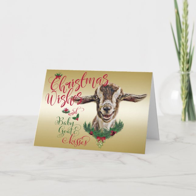 Cartes Pour Fêtes Annuelles CHÈQUE | Souhaits de Noël Bébé Chèvre Baisers Basc (Devant)