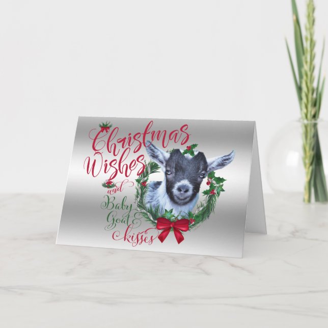 Cartes Pour Fêtes Annuelles CHÈQUE | voeux de Noël Bébé Chèvre Baisers Pygmée (Devant)