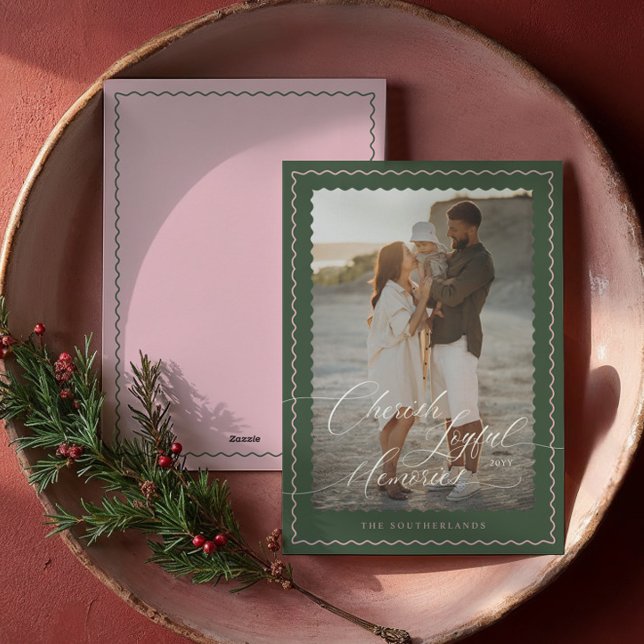 Cartes Pour Fêtes Annuelles Cherish Joyful Memories Wavy Modern Minimal Photo (Cherish Joyful Memories Wavy Modern Minimal Photo Holiday Card)