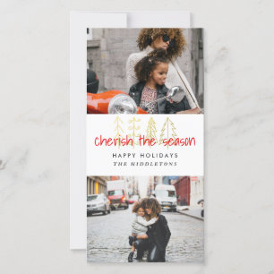 Cartes Pour Fêtes Annuelles Cherish The Season Red Script Deux photos
