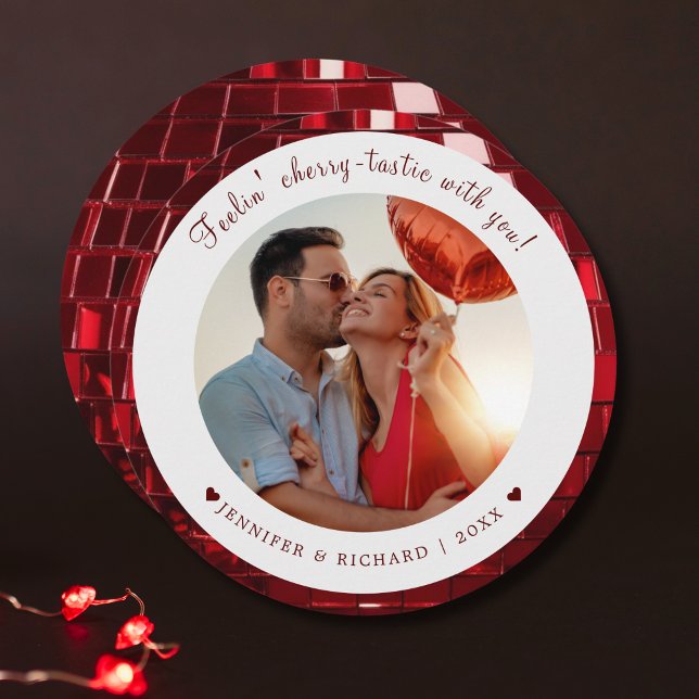 Cartes Pour Fêtes Annuelles Cherry Coded Personnalisé Valentine's Day Photo (Cherry Coded Personalized Valentine's Day Photo Holiday Card)