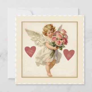 Cartes Pour Fêtes Annuelles Chérubin victorien avec roses – Saint-Valentin