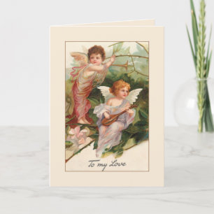Cartes Pour Fêtes Annuelles Cherubs à ailes vintages avec instruments