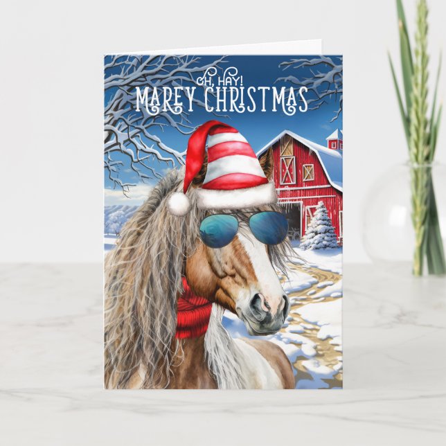Cartes Pour Fêtes Annuelles Chestnut Miniature Cheval drôle MAREy Noël (Devant)