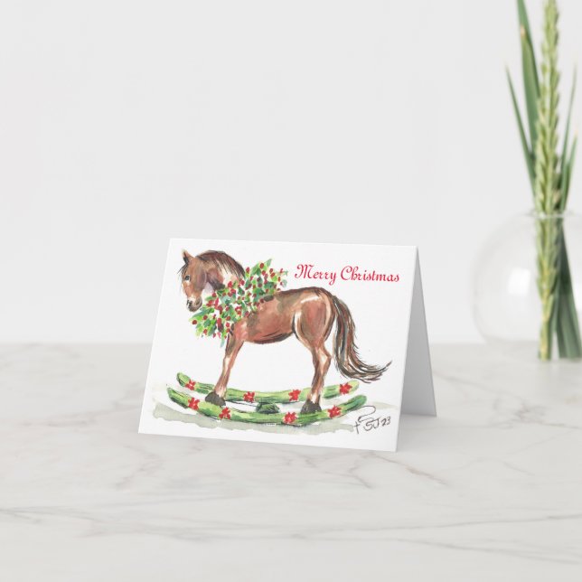 Cartes Pour Fêtes Annuelles Cheval à bascule marron (Devant)