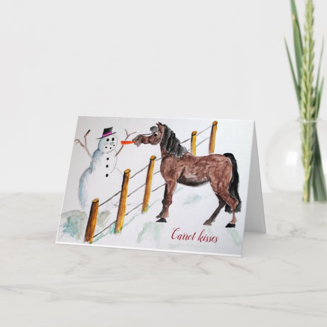 Cartes Pour Fêtes Annuelles cheval avec bonhomme de neige (Devant)