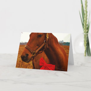 Cartes Pour Fêtes Annuelles Cheval avec Bow rouge